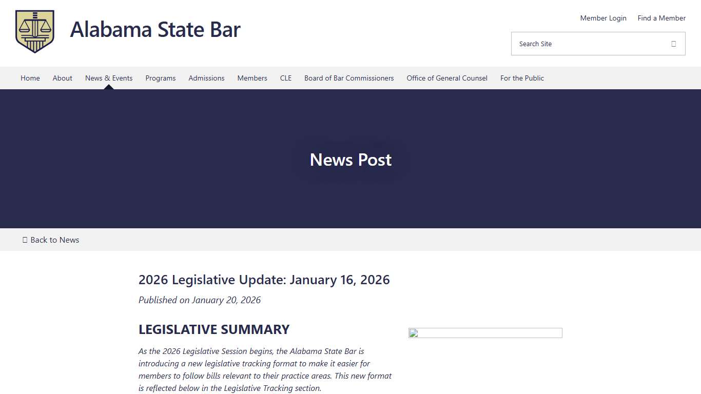 2026 Legislative Update: January 16, 2026 | Alabama State Bar